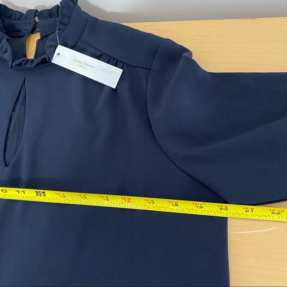 Drew Hannah Navy Ruffle Mock Neck Keyhole Blouse - Picture 9 of 16